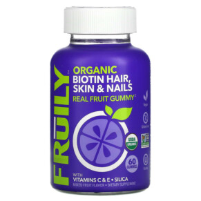Thực phẩm chức năng Fruily Organic Biotin Hair Skin & Nails with Vitamins C & E Silica Mixed Fruit 60 Gummies 850019556025