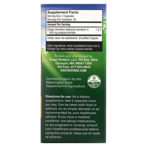 Thành phần vi chất của Fungi Perfecti Host Defense Chaga 60 Vegetarian Capsules 633422031828