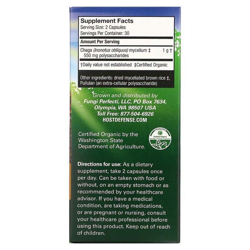 Fungi Perfecti Host Defense Chaga 60 Vegetarian Capsules 2 Thành phần vi chất của Fungi Perfecti Host Defense Chaga 60 Vegetarian Capsules 633422031828