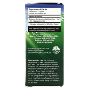 Thành phần vi chất của Fungi Perfecti Host Defense Host Defense Mushrooms Cordyceps Energy Support 60 Vegetarian Capsules 633422031026