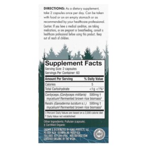 Thành phần vi chất của Fungi Perfecti Host Defense Host Defense Mushrooms Cordychi Supports Stress & Fatigue Reduction 120 Vegetarian Capsules 633422037431