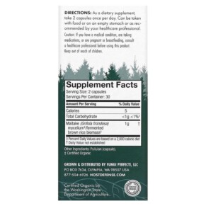 Thành phần vi chất của Fungi Perfecti Host Defense Host Defense Mushrooms Maitake 60 Capsules 633422031521