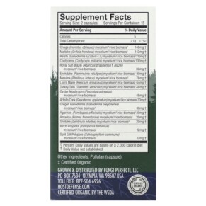 Thành phần vi chất của Fungi Perfecti Host Defense Hot Defense Mushrooms MyCommunity Comprehensive Immune Support 30 Capsules 633422038117