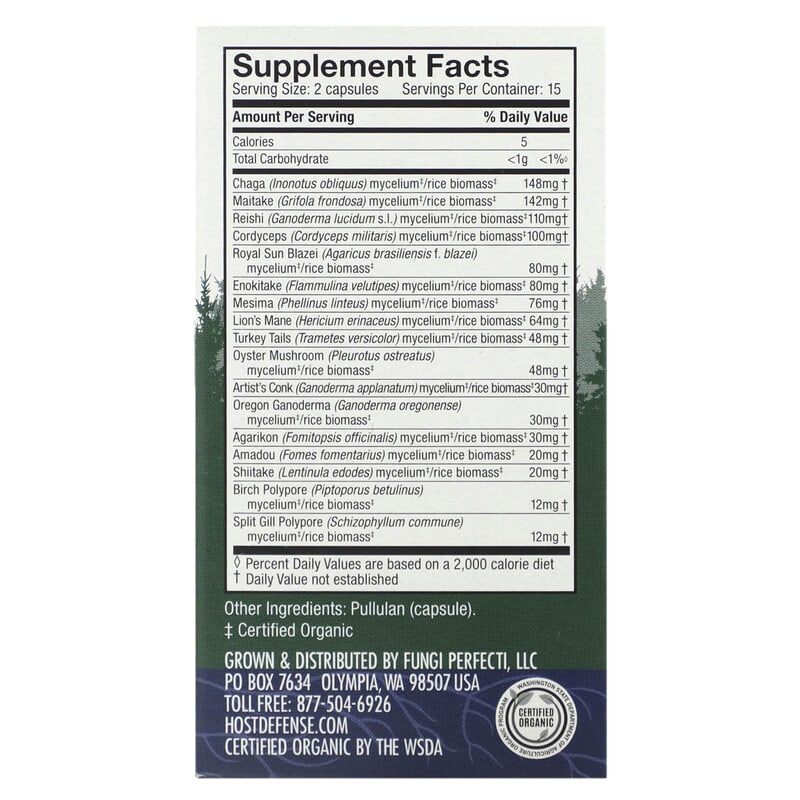 Fungi Perfecti Host Defense Hot Defense Mushrooms MyCommunity Comprehensive Immune Support 30 Capsules 2 Thành phần vi chất của Fungi Perfecti Host Defense Hot Defense Mushrooms MyCommunity Comprehensive Immune Support 30 Capsules 633422038117