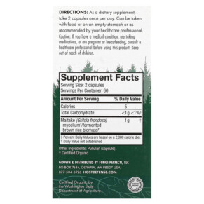 Thành phần vi chất của Fungi Perfecti Host Defense Maitake 120 Capsules 633422031538