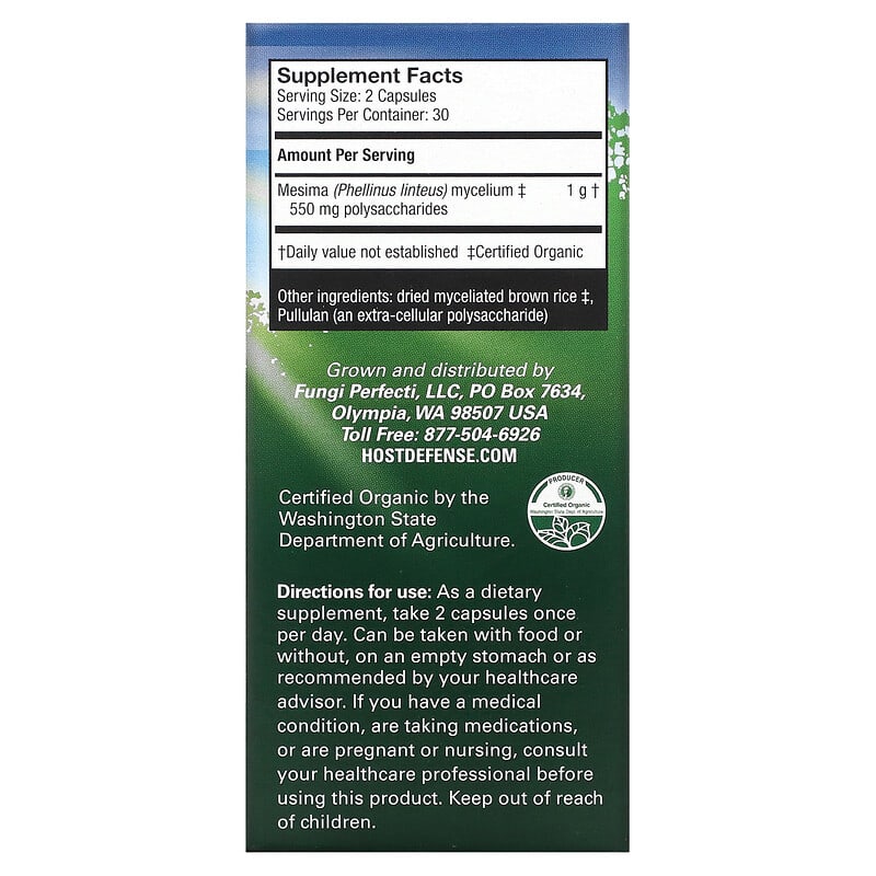 Fungi Perfecti Host Defense Mesima 60 Vegetarian Capsules 2 Thành phần vi chất của Fungi Perfecti Host Defense Mesima 60 Vegetarian Capsules 633422032924