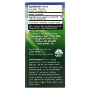 Thành phần vi chất của Fungi Perfecti Host Defense Mushrooms Reishi Longevity Support 60 Vegetarian Capsules 633422030326