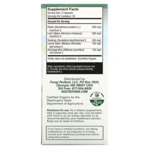 Thành phần vi chất của Fungi Perfecti Host Defense MycoBotanicals Stress Decompress 60 Vegetarian Capsules 633422710662