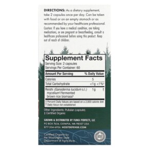 Thành phần vi chất của Fungi Perfecti Host Defense Reishi Longevity Support 120 Capsules 633422030333