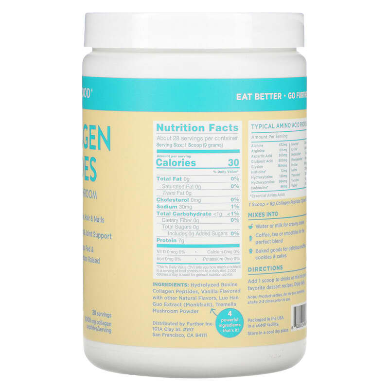 Further Food Collagen Peptides Plus Beauty Mushroom Vanilla 8.79 oz (249 g) 2 Thành phần vi chất của Further Food Collagen Peptides Plus Beauty Mushroom Vanilla 8.79 oz (249 g) 850006249060