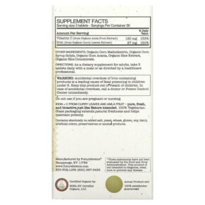 Thành phần vi chất của Futurebiotics Certified Organic Iron + C 90 Organic Vegetarian Tablets 049479035212