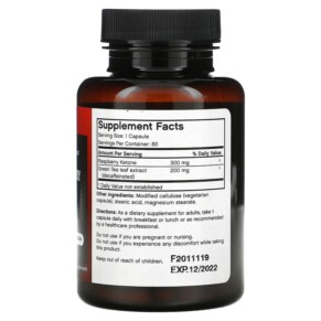Thành phần vi chất của Futurebiotics Red Raspberry Ketone + Green Tea 60 Vegetarian Capsules 049479006427