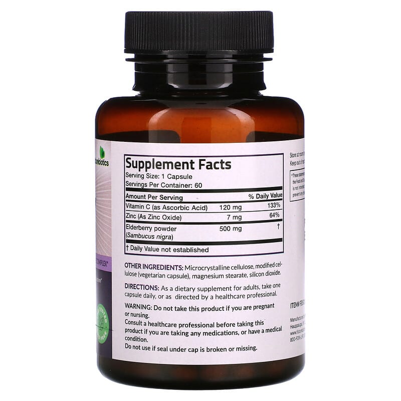 Futurebiotics Sambucus Elderberry with Zinc & Vitamin C 60 Vegetarian Capsules 2 Thành phần vi chất của Futurebiotics Sambucus Elderberry with Zinc & Vitamin C 60 Vegetarian Capsules 049479501007