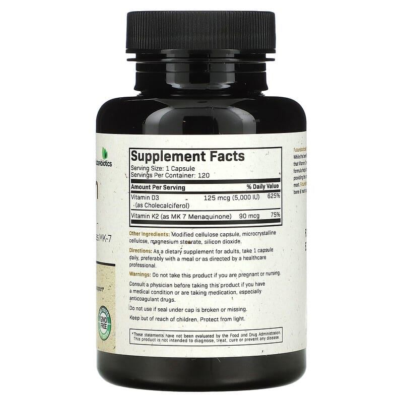 Futurebiotics Vitamin K2 + D3 with Vitamin K2 as MK-7 120 Capsules 2 Thành phần vi chất của Futurebiotics Vitamin K2 + D3 with Vitamin K2 as MK-7 120 Capsules 049479500703