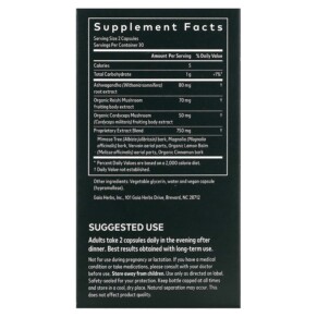 Thành phần vi chất của Gaia Herbs Adrenal Health Nightly Restore 60 Vegan Liquid Phyto-Caps 751063149389