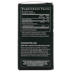 Thành phần vi chất của Gaia Herbs Black Cohosh 60 Vegan Liquid Phyto-Caps 751063401906