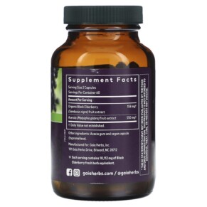 Thành phần vi chất của Gaia Herbs Black Elderberry 120 Vegan Capsules 751063150613