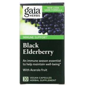 Thực phẩm chức năng Gaia Herbs Black Elderberry with Acerola Fruit 30 Vegan Capsules 751063403726