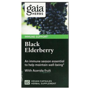 Thực phẩm chức năng Gaia Herbs Black Elderberry with Acerola Fruit 60 Vegan Capsules 751063400602