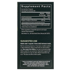 Thành phần vi chất của Gaia Herbs Cranberry Concentrate 60 Vegan Liquid Phyto-Caps 751063403306