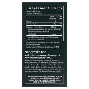 Thành phần vi chất của Gaia Herbs Echinacea Supreme 60 Vegan Liquid Phyto-Caps 751063398404