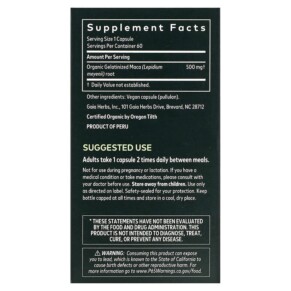 Thành phần vi chất của Gaia Herbs Gelatinized Peruvian Maca Root 60 Vegan Capsules 751063997539