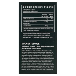 Thành phần vi chất của Gaia Herbs Kava Root 60 Vegan Liquid Phyto-Caps 751063398909