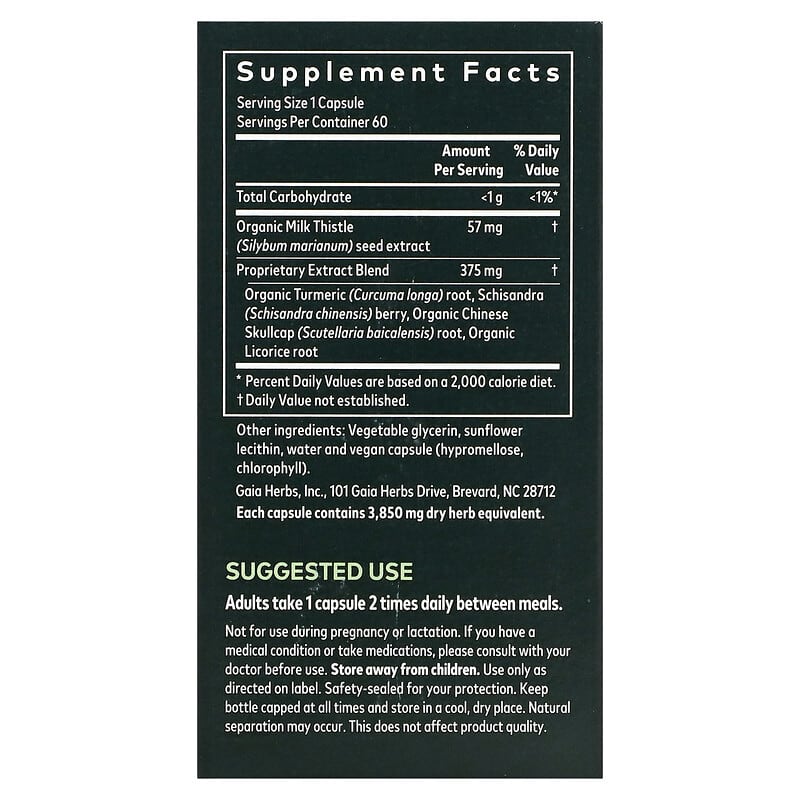 Gaia Herbs Liver Health 60 Vegan Liquid Phyto-Caps 2 Thành phần vi chất của Gaia Herbs Liver Health 60 Vegan Liquid Phyto-Caps 751063399005
