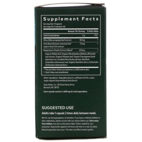 Thành phần vi chất của Gaia Herbs Mighty Lungs 60 Vegan Liquid Phyto-Caps 751063151641