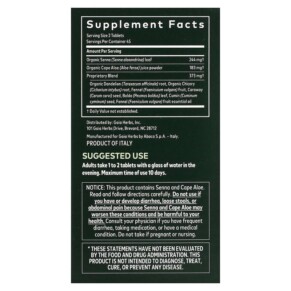 Thành phần vi chất của Gaia Herbs Natural Laxative 90 Tablets 751063996211