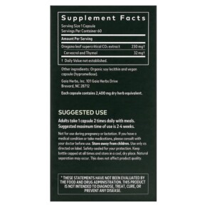 Thành phần vi chất của Gaia Herbs Oil of Oregano 60 Vegan Liquid Phyto-Caps 751063399500