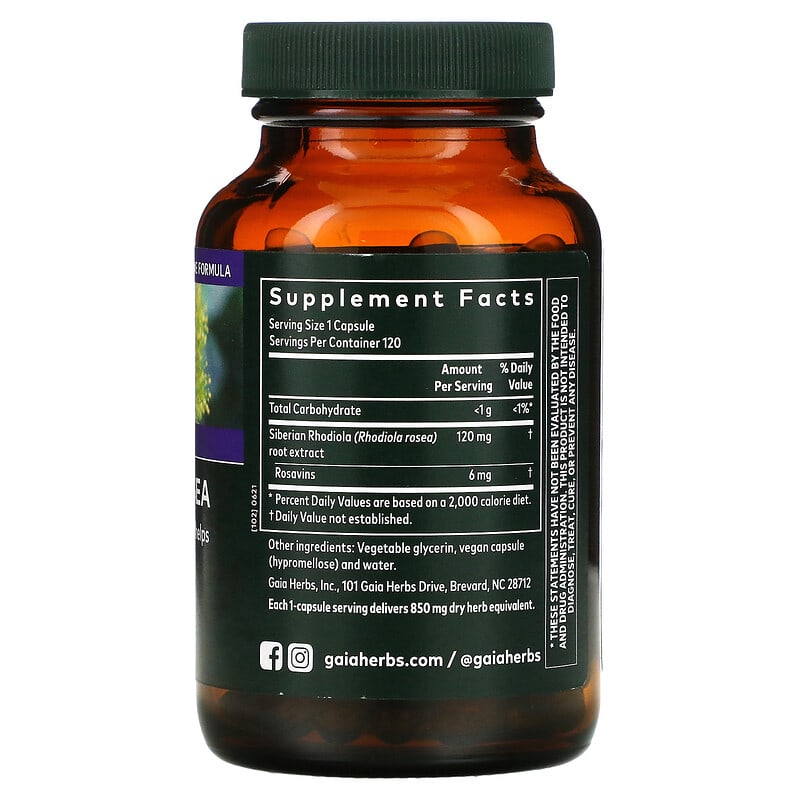 Gaia Herbs Rhodiola Rosea 120 Vegan Liquid Phyto-Caps 2 Thành phần vi chất của Gaia Herbs Rhodiola Rosea 120 Vegan Liquid Phyto-Caps 751063146418