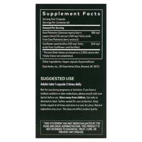 Thành phần vi chất của Gaia Herbs Saw Palmetto for Men 60 Vegan Liquid Phyto-Caps 751063395724