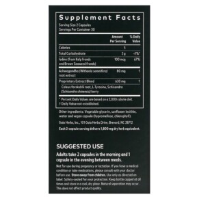 Thành phần vi chất của Gaia Herbs Thyroid Support 60 Vegan Liquid Phyto-Caps 751063399906