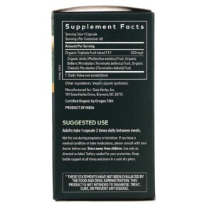 Thành phần vi chất của Gaia Herbs Triphala Fruit 60 Vegan Capsules 751063145923