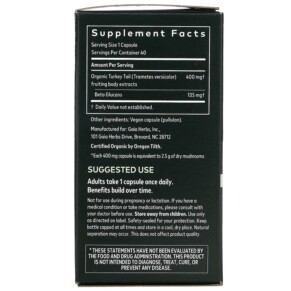 Thành phần vi chất của Gaia Herbs Turkey Tail Mushroom 40 Vegan Capsules 751063151771
