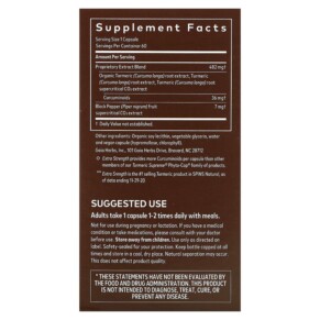 Thành phần vi chất của Gaia Herbs Turmeric Supreme Extra Strength 60 Vegan Liquid Phyto-Caps 751063403108