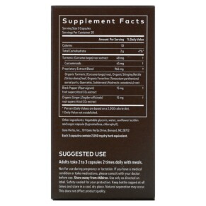 Thành phần vi chất của Gaia Herbs Turmeric Supreme Sinus Support 60 Vegan Liquid Phyto-Caps 751063146340