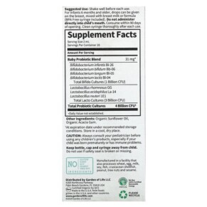Thành phần vi chất của Garden of Life Baby Probiotic 4 Billion CFU 1.9 fl oz (56 ml) 658010125239