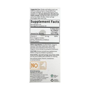 Thành phần vi chất của Garden of Life Baby Vitamin C Liquid 1.9 fl oz (56 ml) 658010125222