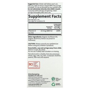 Thành phần vi chất của Garden of Life Baby Vitamin D3 Liquid 1.9 fl oz (56 ml) 658010125215