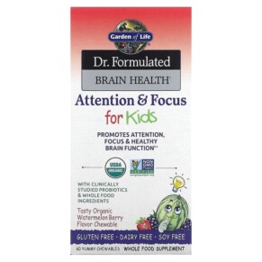 Thực phẩm chức năng Garden of Life Dr. Formulated Brain Health Attention & Focus for Kids Organic Watermelon Berry 60 Yummy Chewables 658010120715