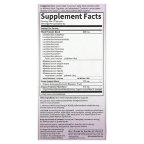 Thành phần vi chất của Garden of Life Dr. Formulated Probiotics Mood+ 60 Vegetarian Capsules 658010120043