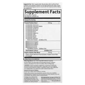 Thành phần vi chất của Garden of Life Dr. Formulated Probiotics Once Daily Prenatal 30 Vegetarian Capsules 658010120081