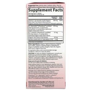 Thành phần vi chất của Garden of Life Dr. Formulated Quercetin Drop Uric Acid 500 mg 60 Vegan Tablets 658010130523