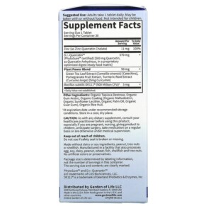 Thành phần vi chất của Garden of Life Dr. Formulated Quercetin Recovery 500 mg 30 Vegan Tablets 658010130516