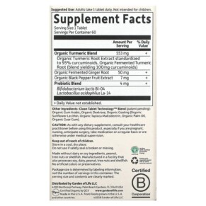 Thành phần vi chất của Garden of Life MyKind Organics Extra Strength Turmeric Inflammatory Response 60 Vegan Tablets 658010121903