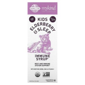 Thực phẩm chức năng Garden of Life Mykind Organics Kids Elderberry & Sleep Immune Syrup with Bedtime Herbs Zinc & Vitamin C 3.92 fl oz (116 ml) 658010128216