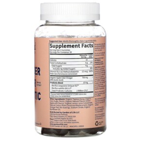 Thành phần vi chất của Garden of Life MyKind Organics Organic Apple Cider Vinegar Probiotic Gummies 2 Bil CFU 60 Vegan Gummies 658010128605