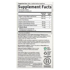 Thành phần vi chất của Garden of Life MyKind Organics Sleep Well Rest & Refresh 30 Vegan Tablets 658010121897